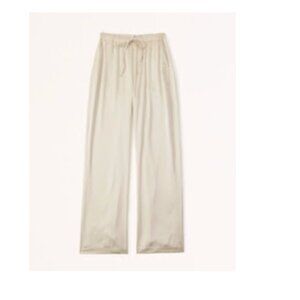 Cream Satin Pull-On Wide Leg Pant